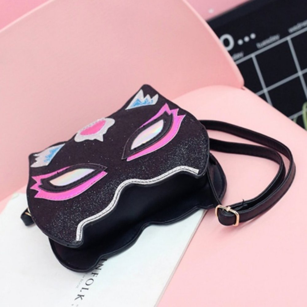 Lucha Libre Cat Mask Glitter Crossbody Handbag - Picture 2 of 8